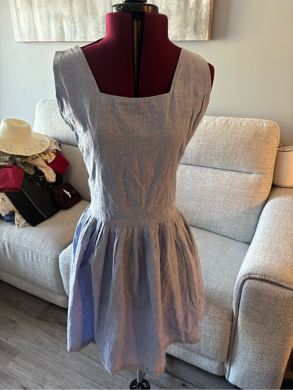 Sleeveless Light Blue Cotton Dress. Vintage 12- s/m
